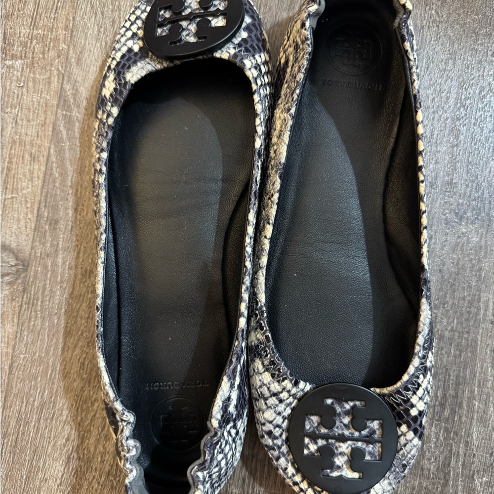 Tory Burch Minnie Travel Snakeskin Pattern Ballet Flats